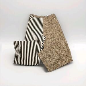 Statement Piece Wide Leg Pants Half Leopard Print Half B&W Vertical Stripe Sz 3X